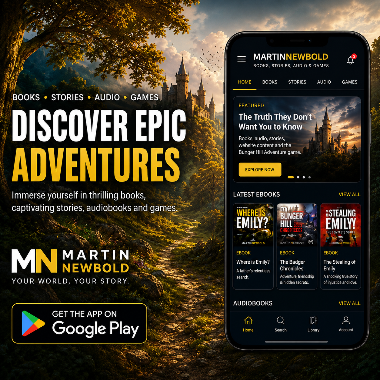 Martin Newbold app featuring actual Bunger Hill Adventure gameplay